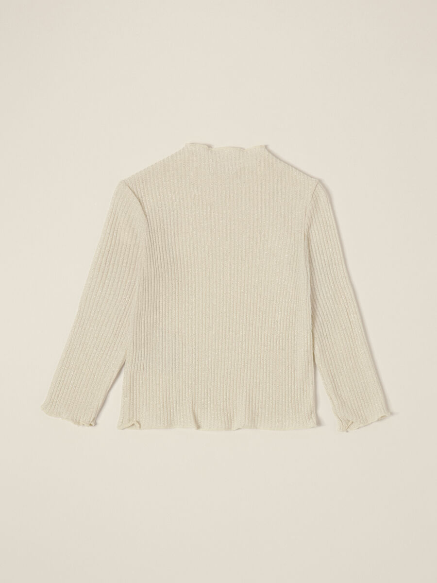 Beige ribbed jumper with metallic fibres_1