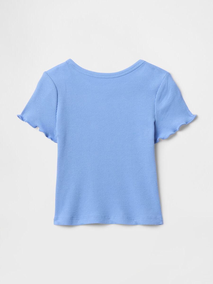 Blue ribbed T-shirt with ruffled sleeves_1