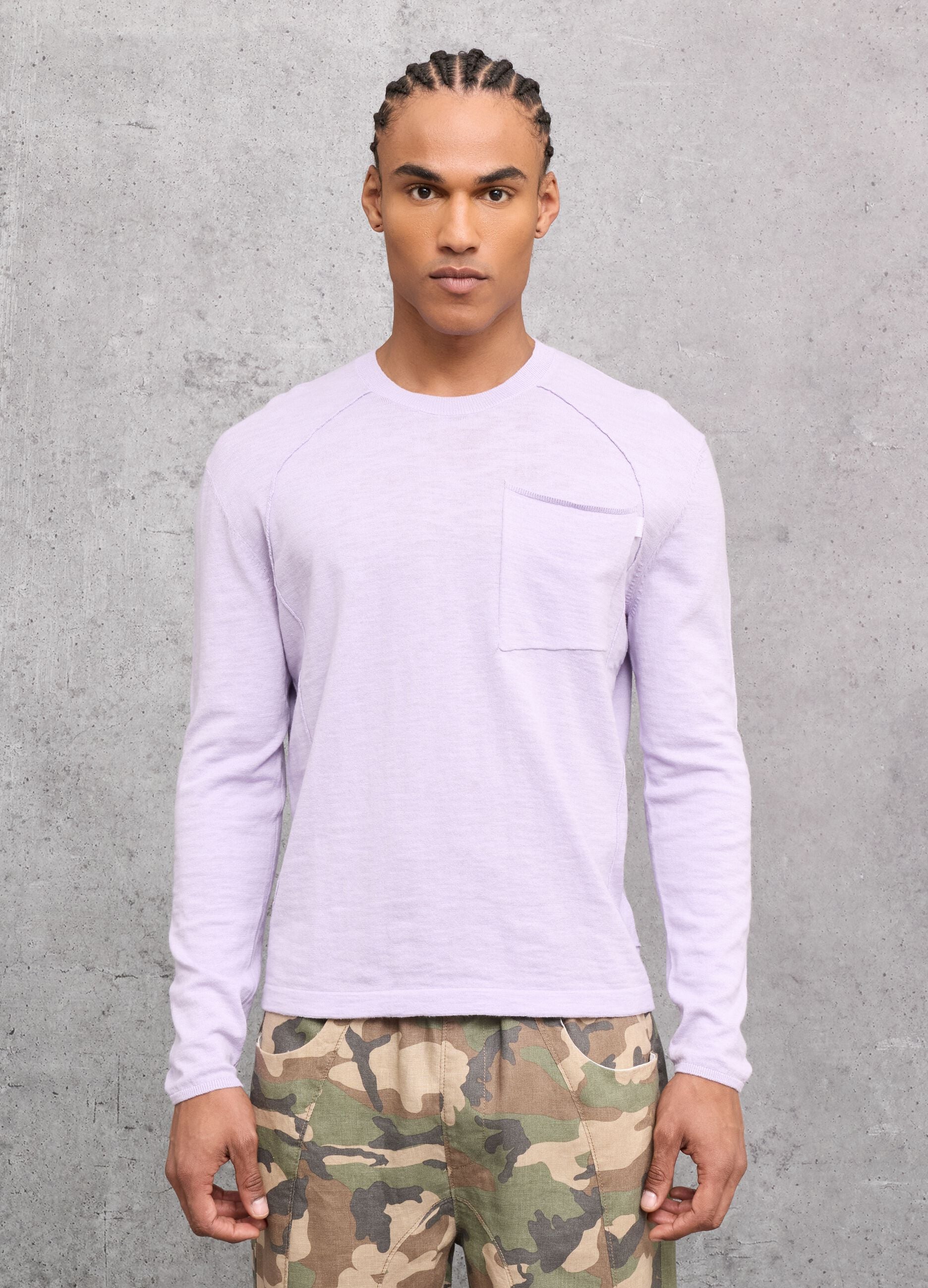 Pastel Lilac Knit Long-Sleeve T-Shirt