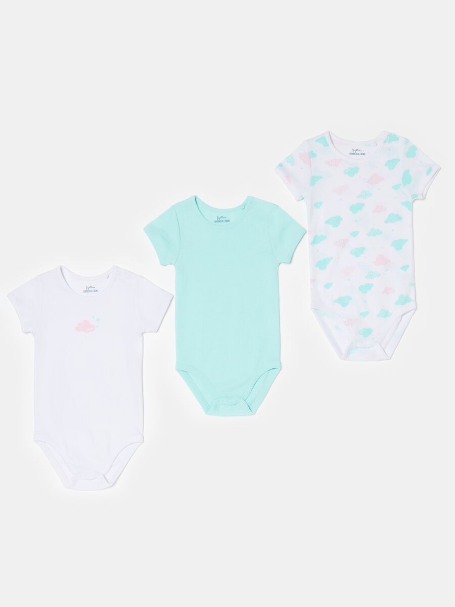 Three-pack short-sleeved bodysuits with print_0