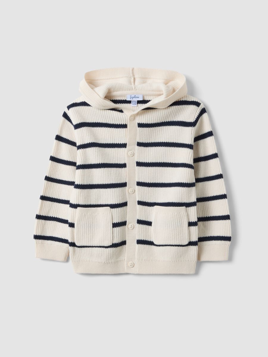 Cardigan beige a righe in puro cotone_0