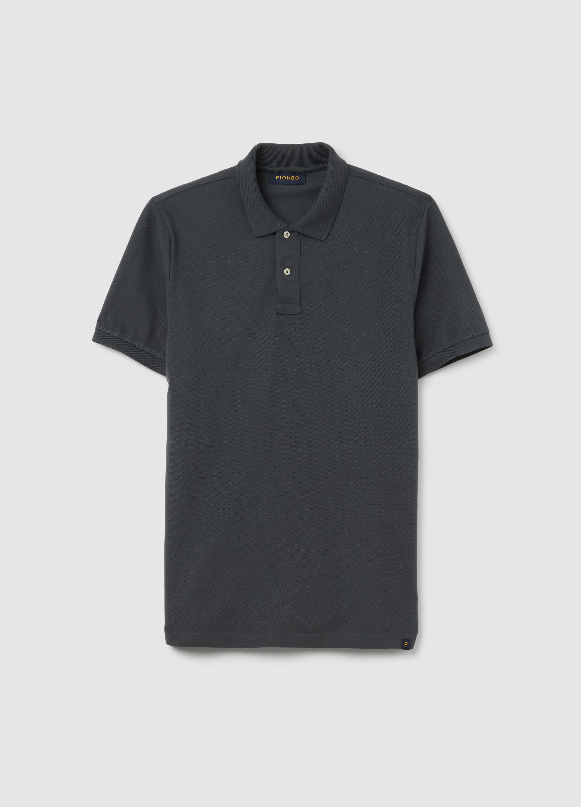 Short Sleeve Grey Polo in Cotton Piquet