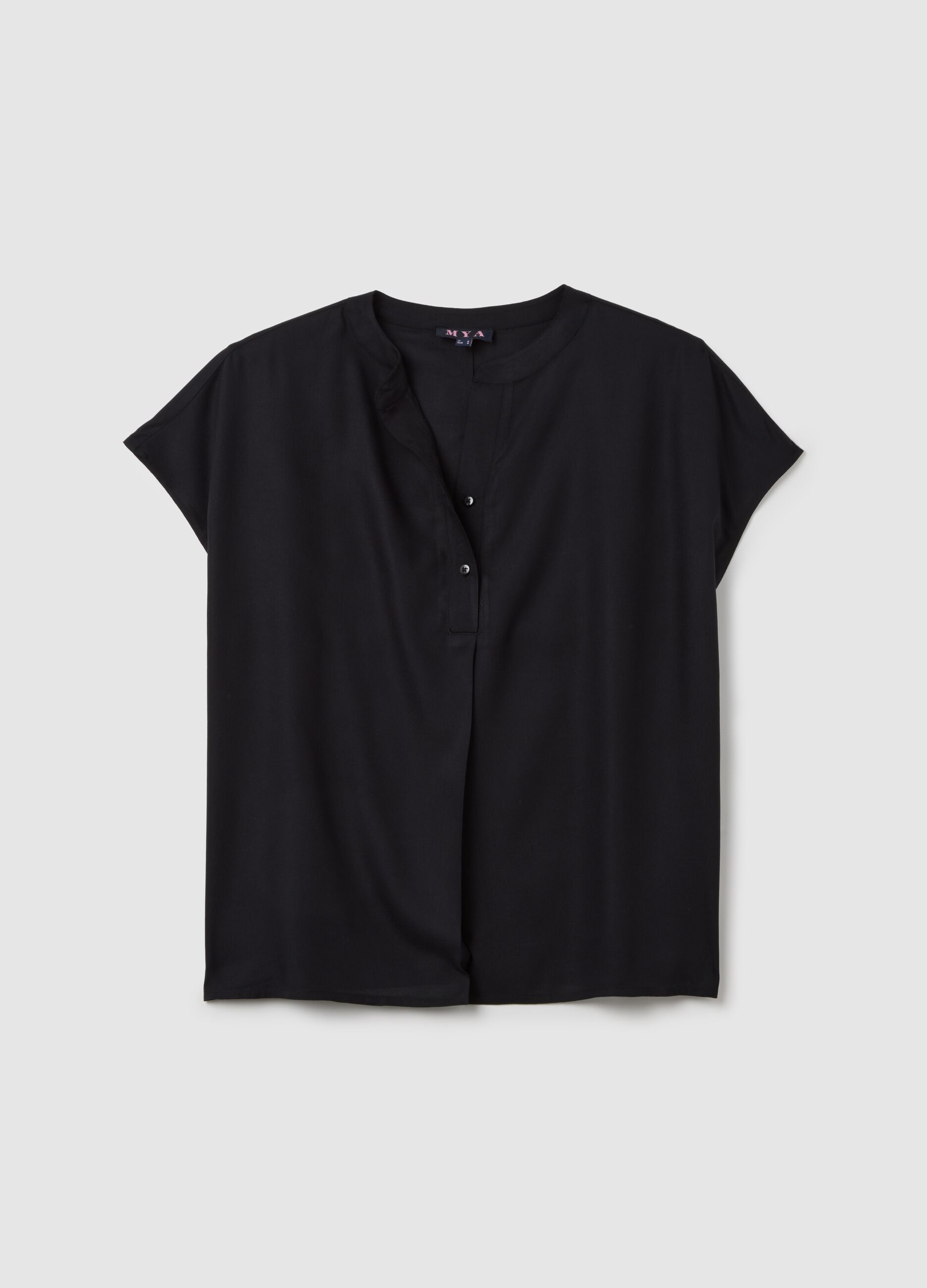 Camicia a maniche corte da donna in puro viscosa nera regular fit