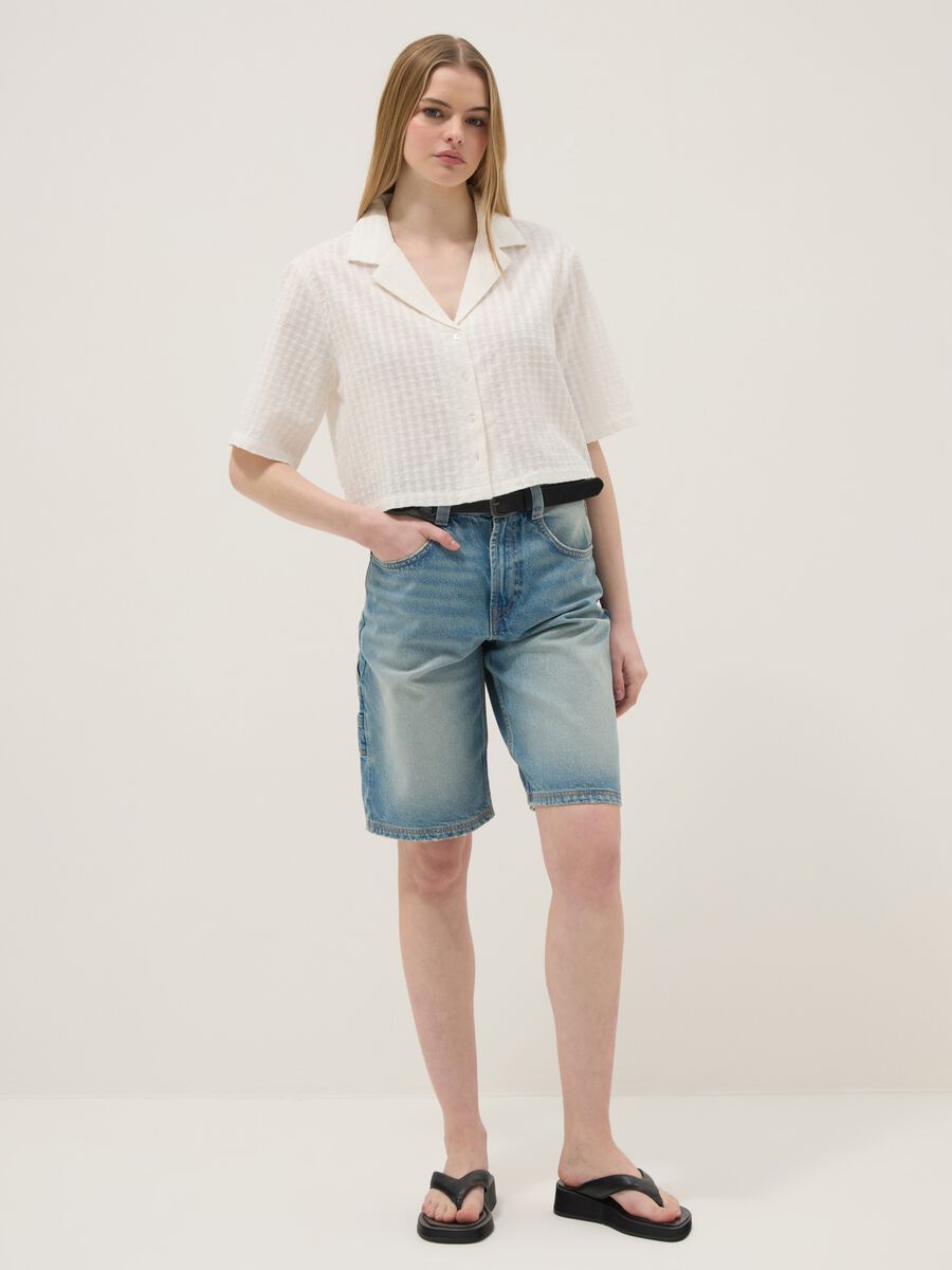 White pure cotton regular-fit shirt with check texture_2