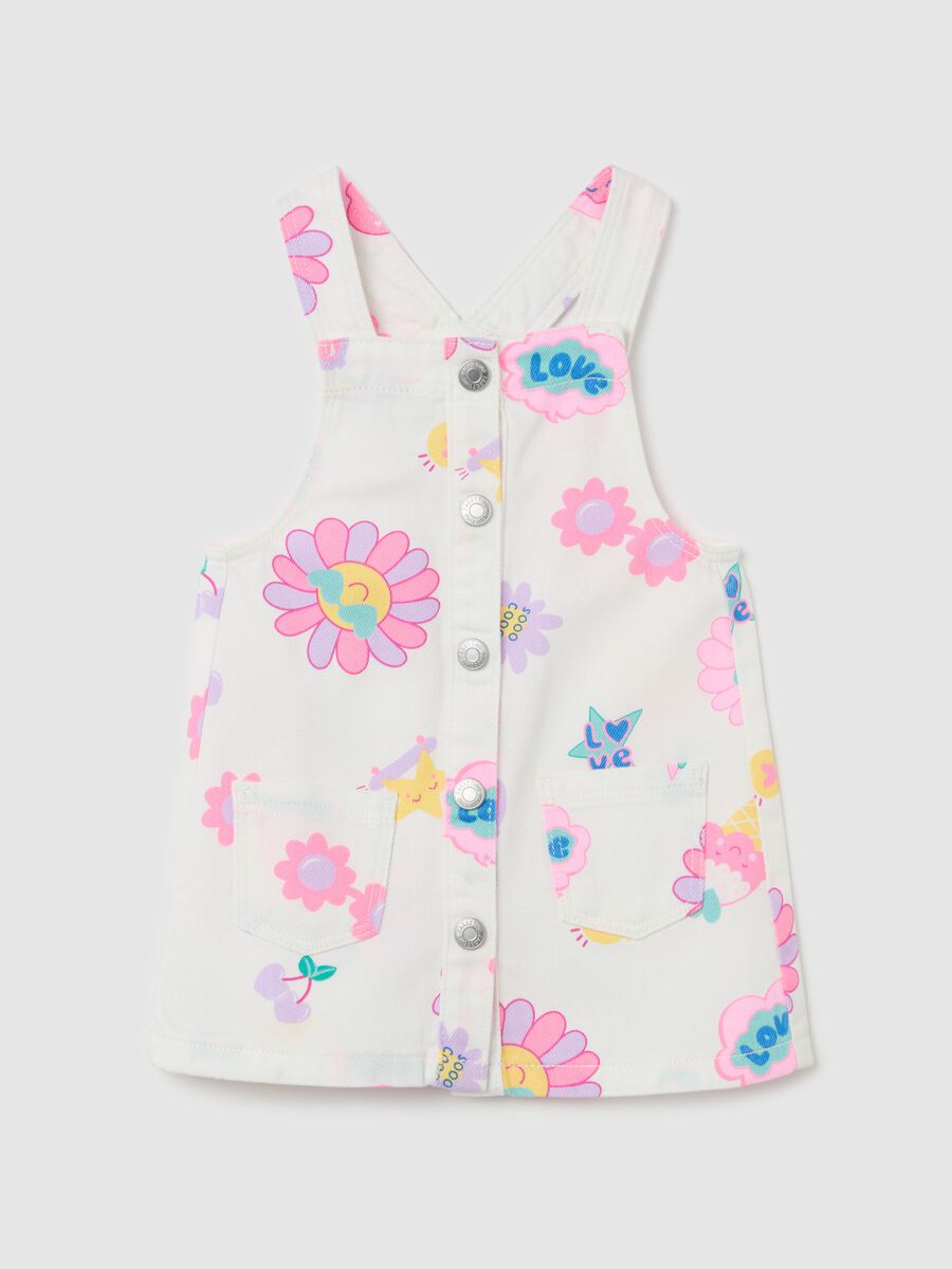 Denim pinafore with flowers print_0