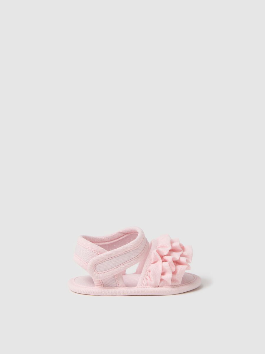 Pink cotton sandals with frills_0