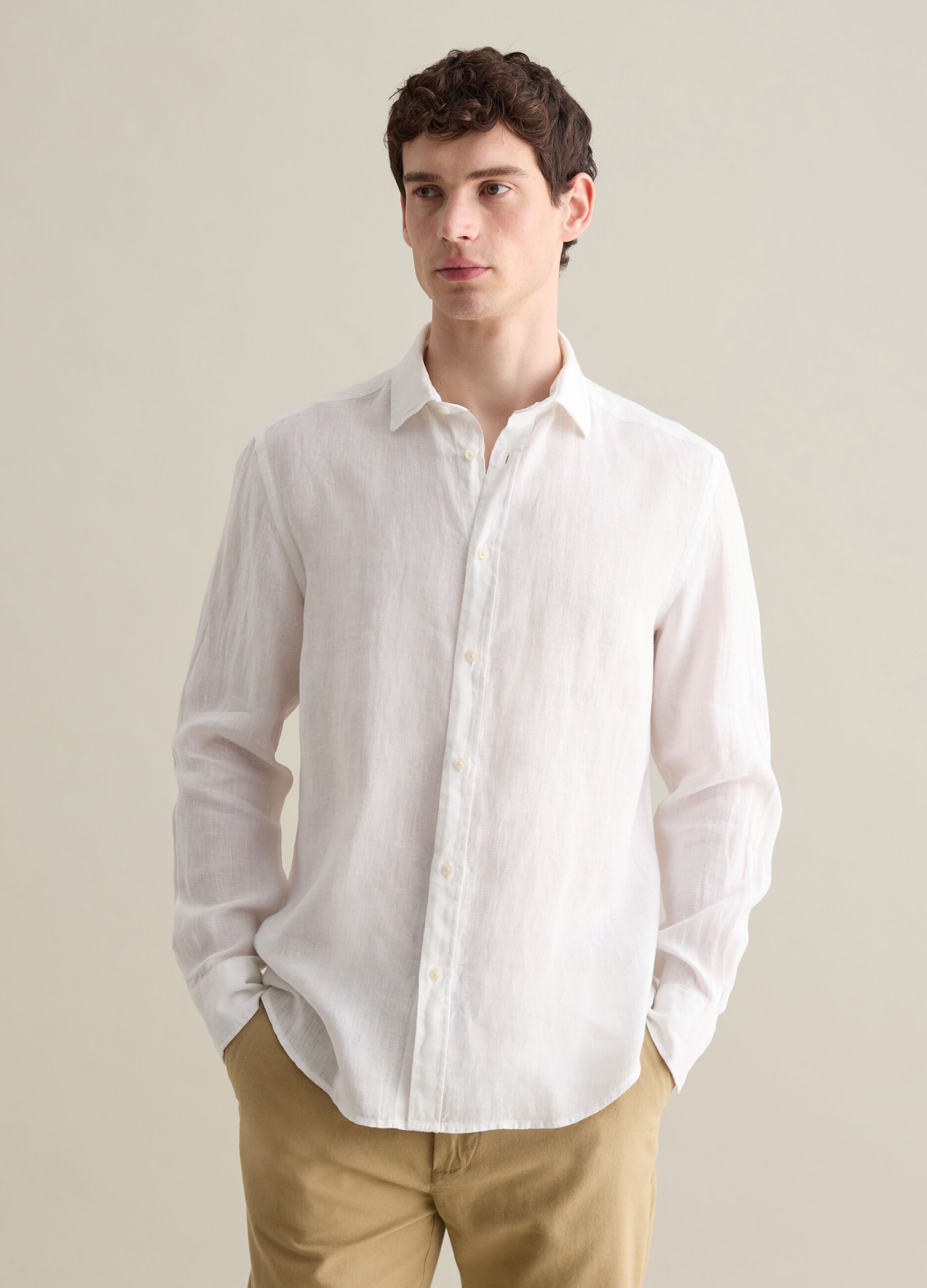 White Pure Linen Shirt Piombo