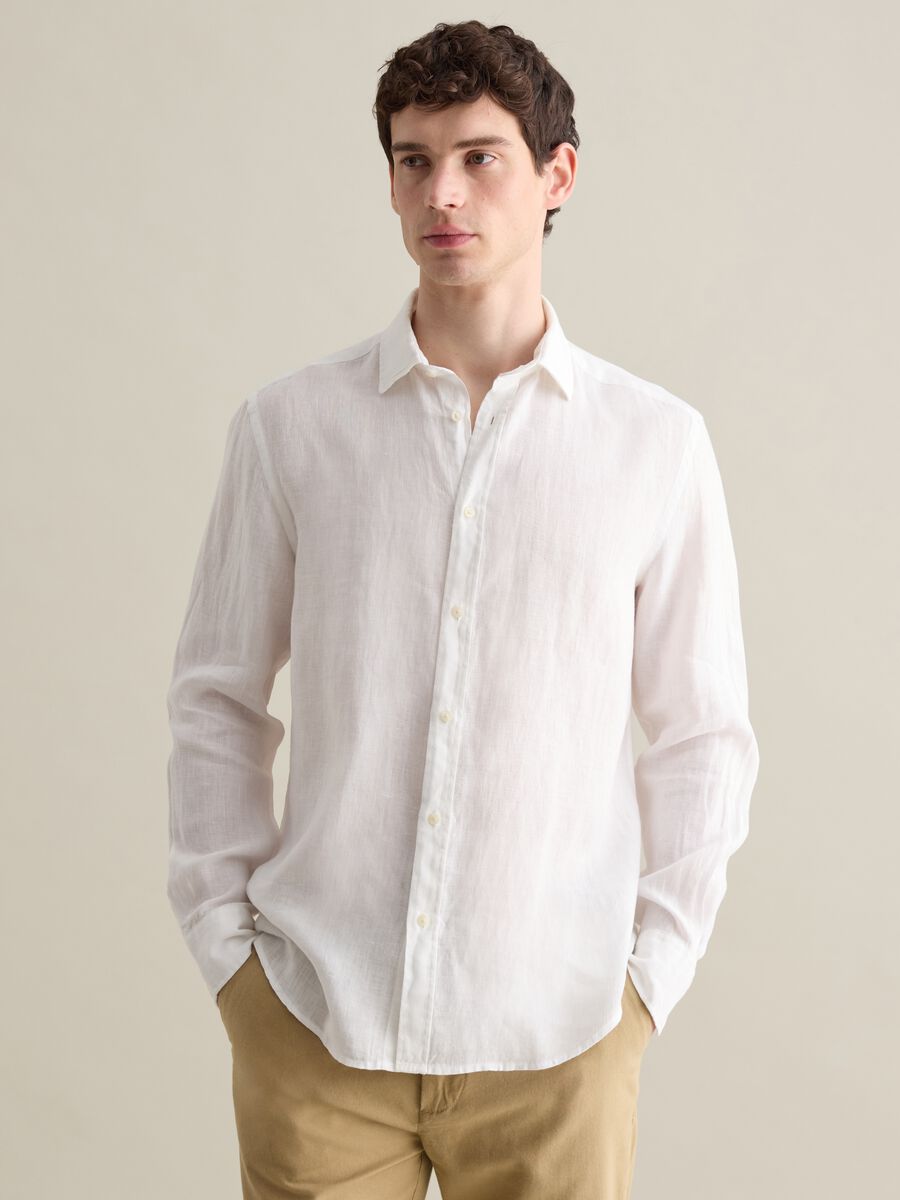 White Pure Linen Shirt Piombo_0