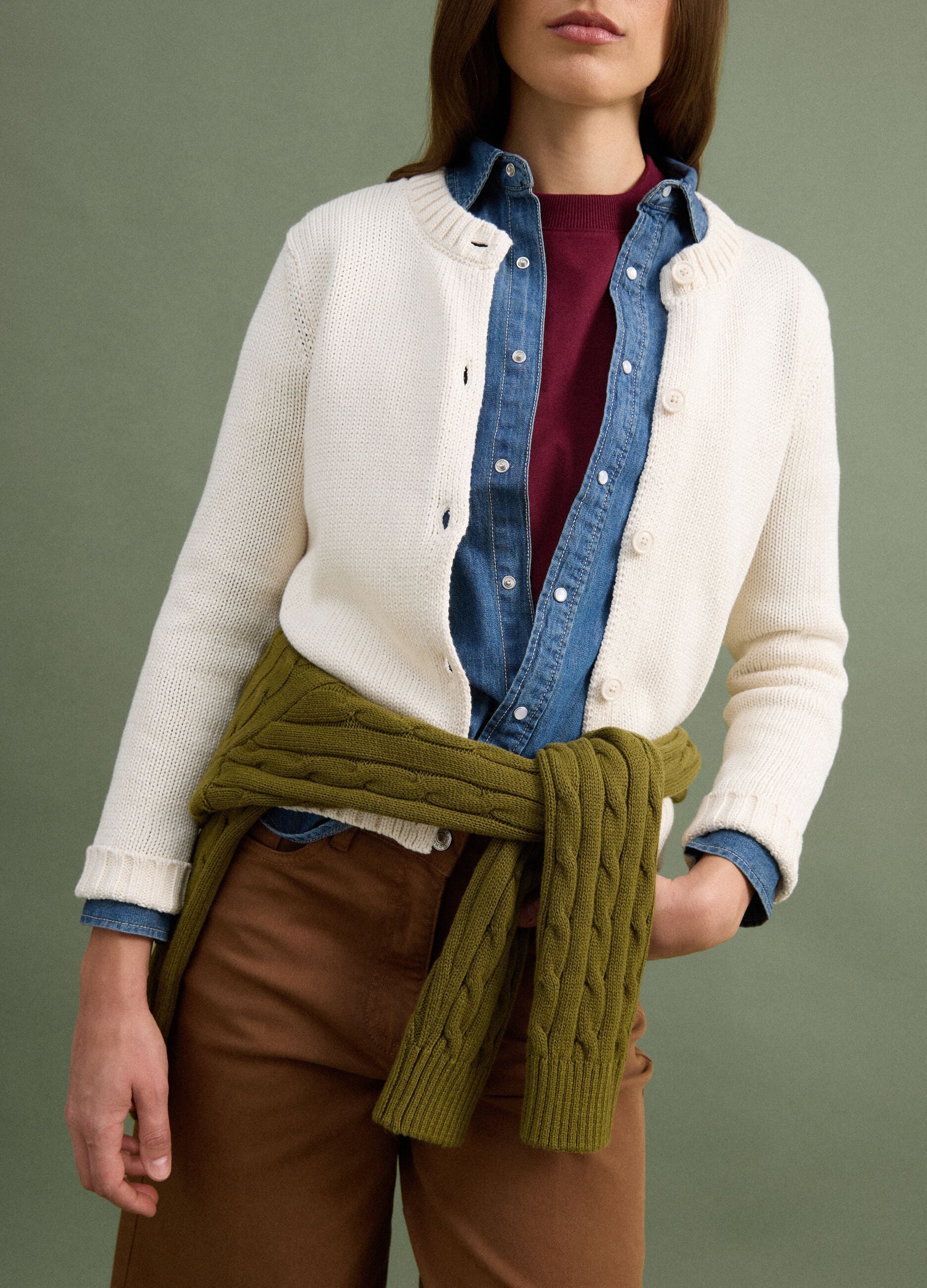 Beige pure cotton cardigan with buttons, regular fit
