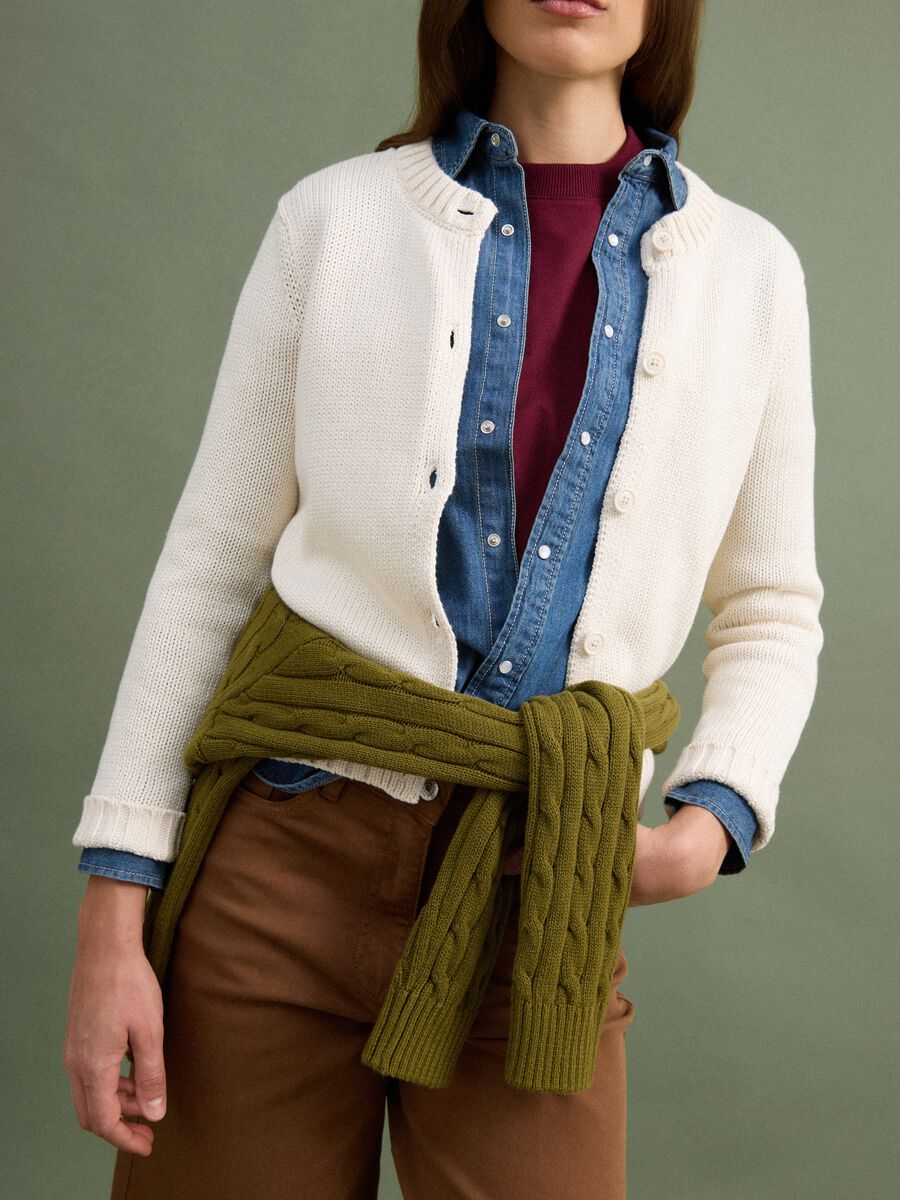 Cardigan beige in puro cotone con bottoni regular fit_2