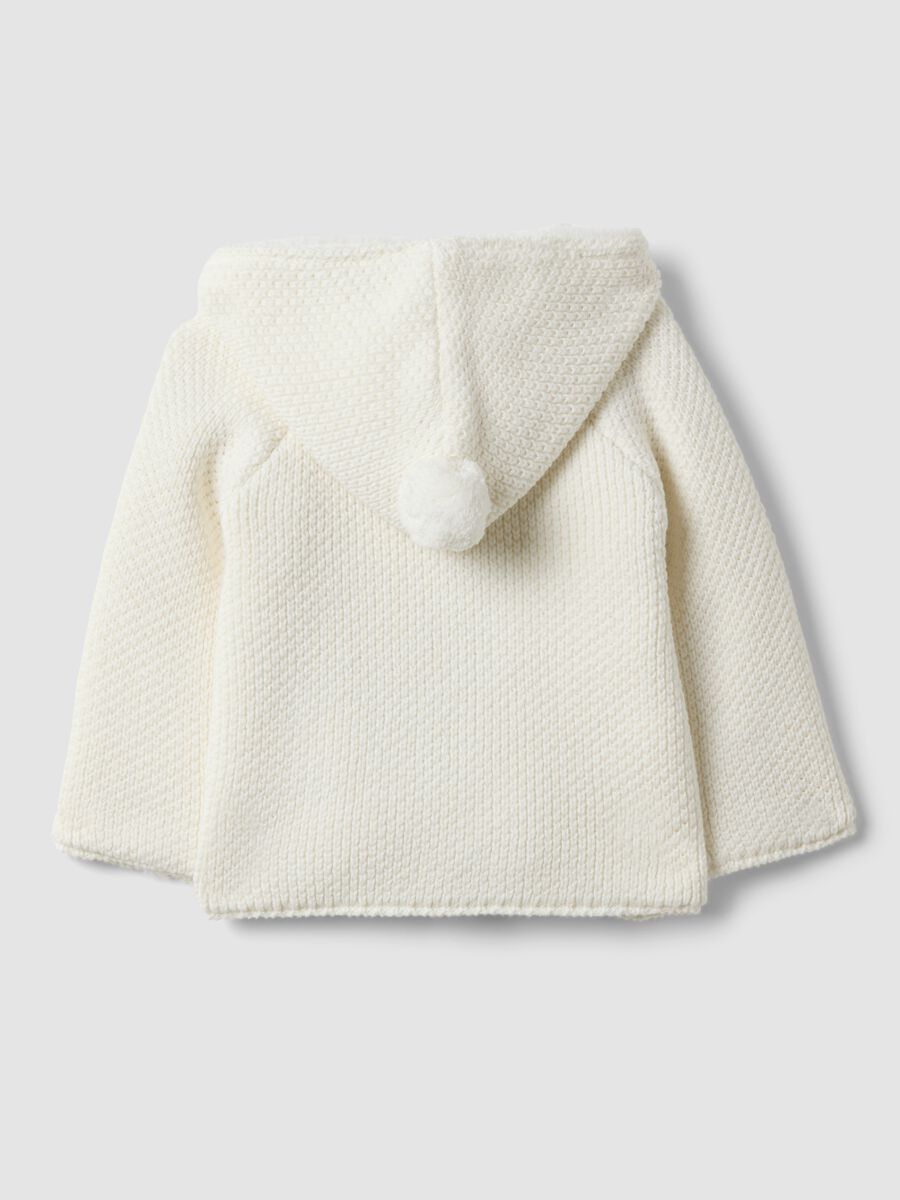 White pure organic cotton hooded jacket with teddy-effect lining_1