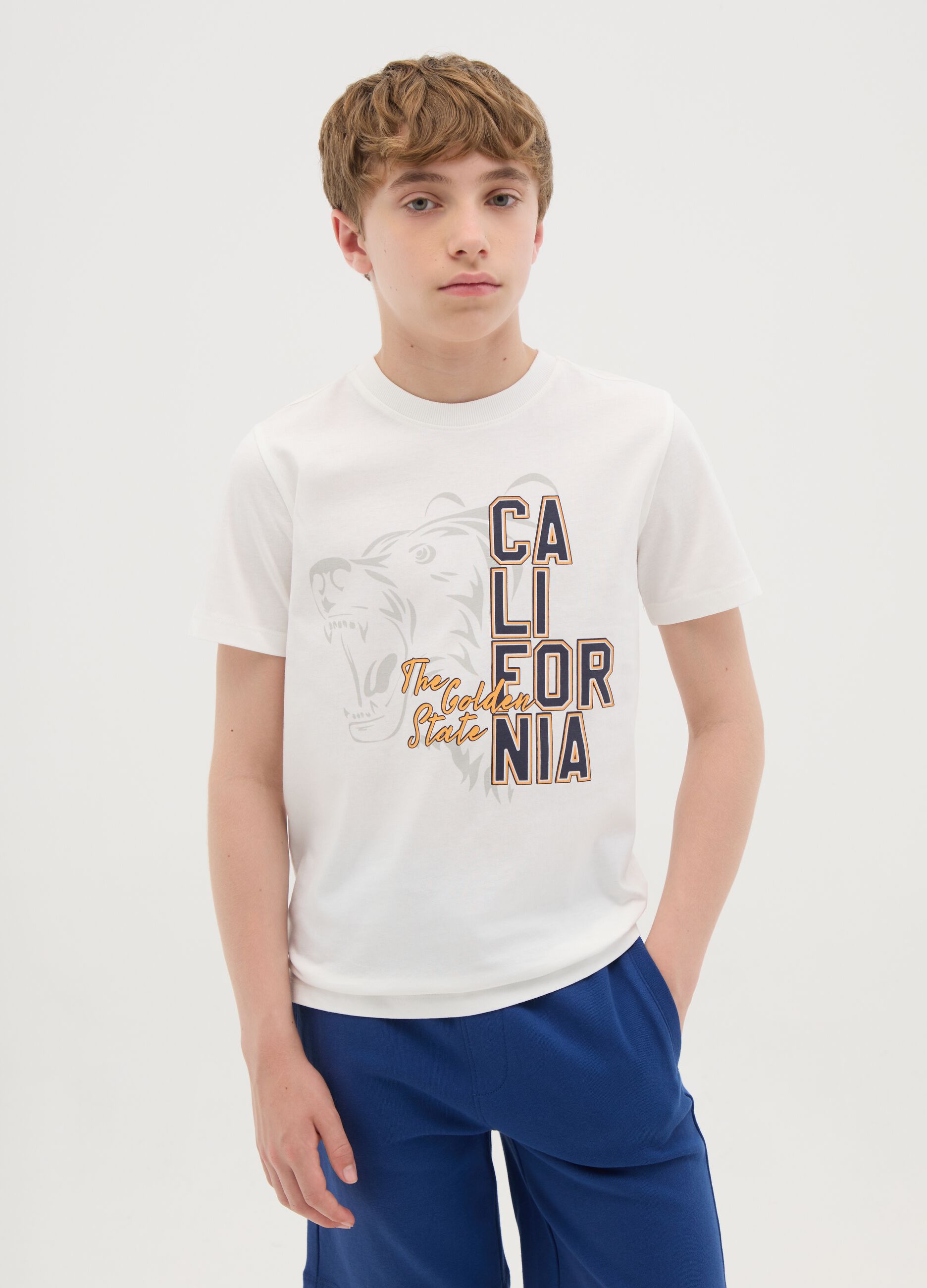 White cotton T-shirt with print