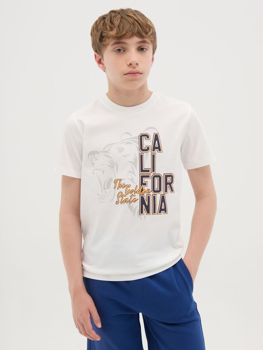 White cotton T-shirt with print_0