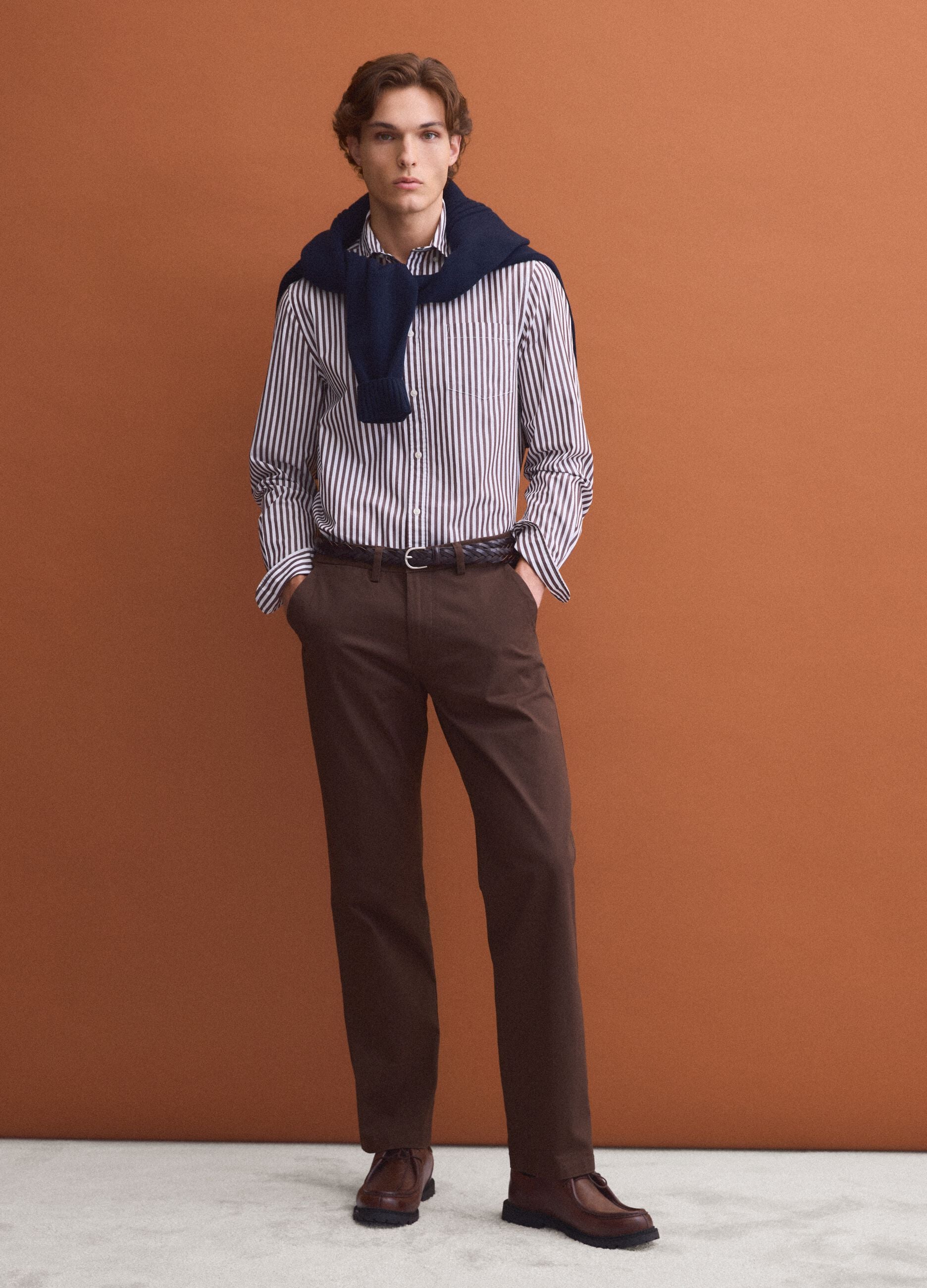 Brown regular-fit stretch cotton twill chino trousers
