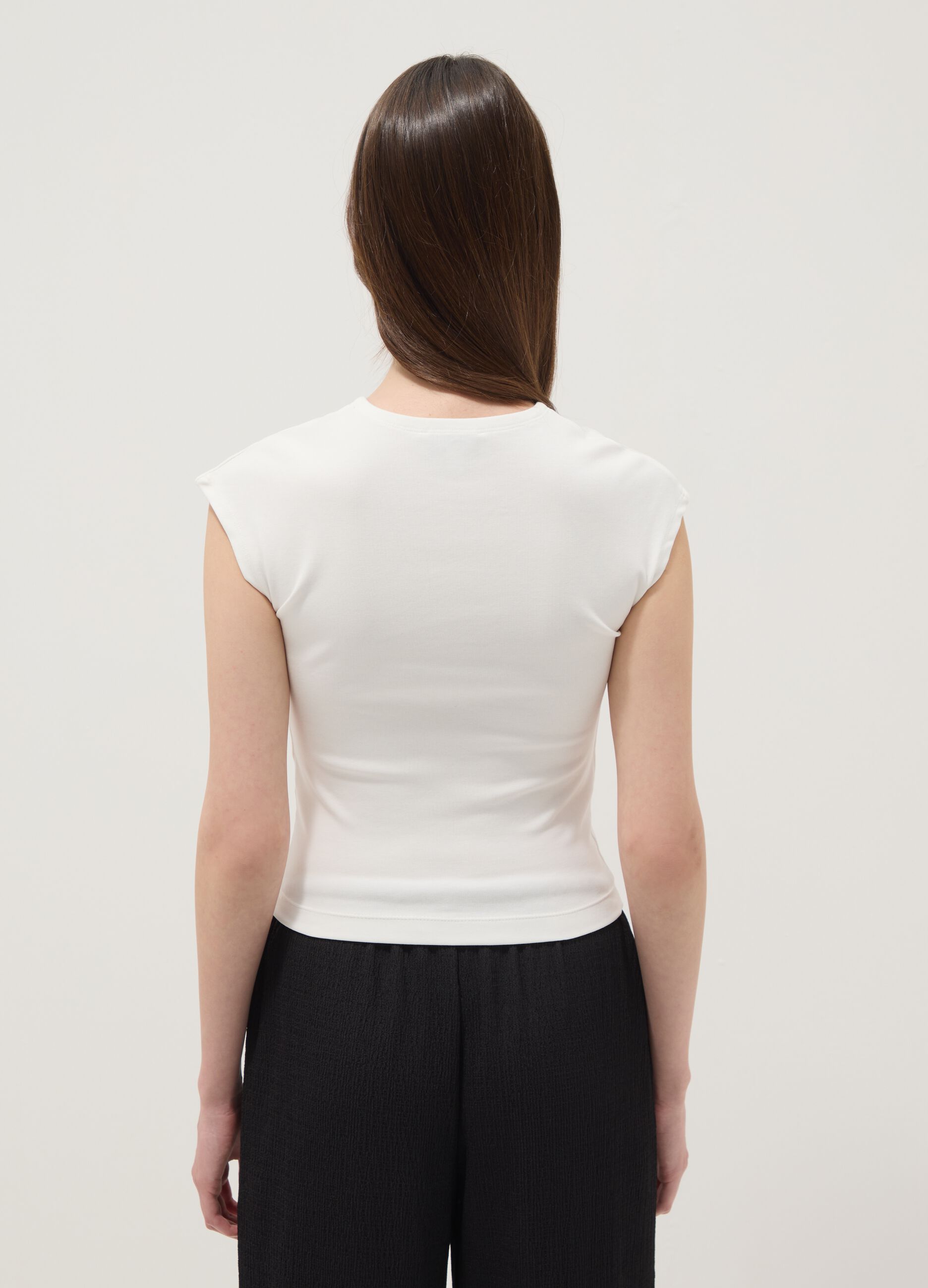 White fitted cotton stretch vest