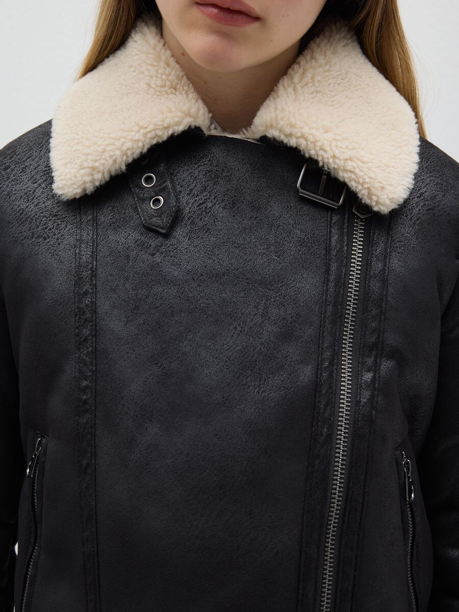 Black padded biker jacket, regular fit with zip_4
