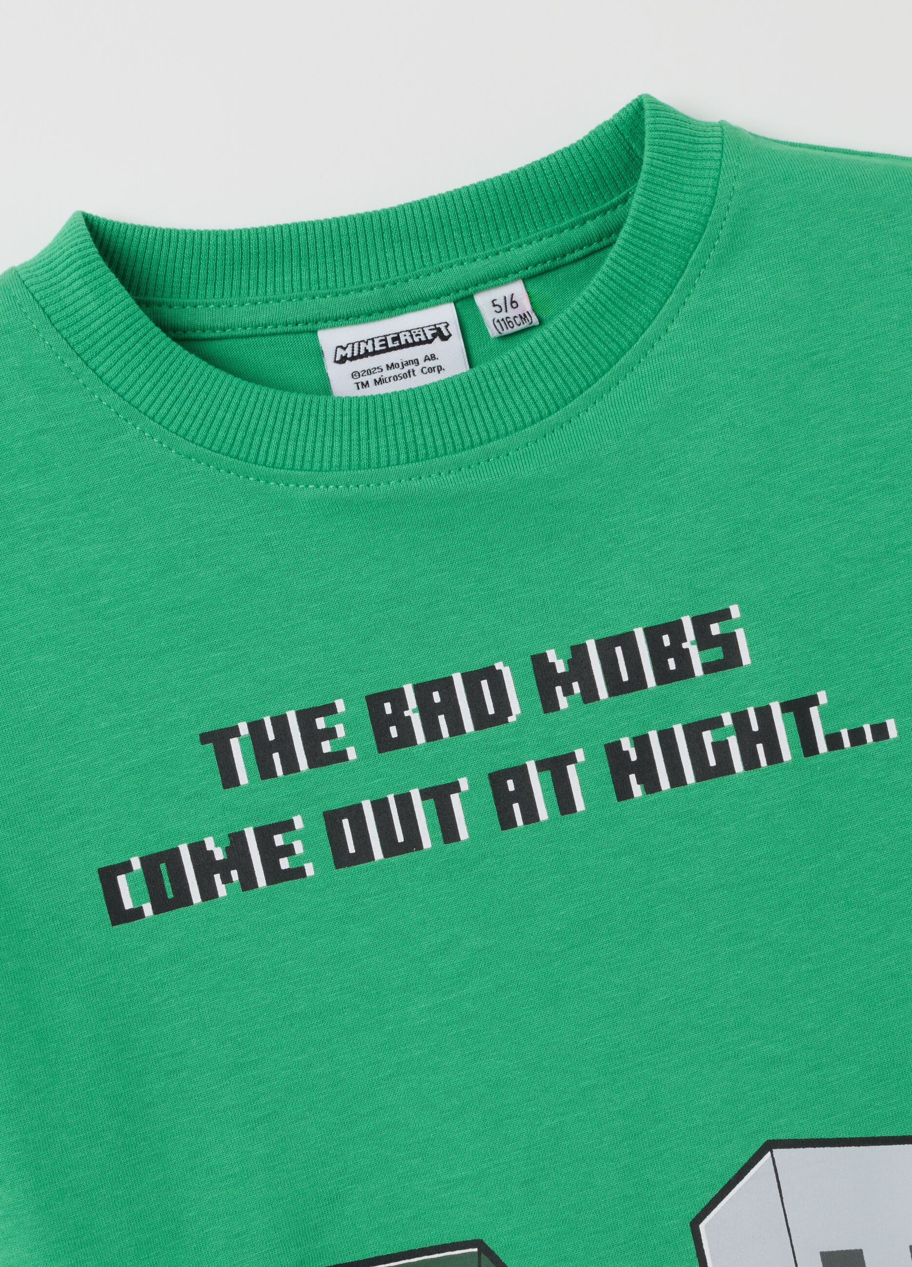 T-shirt da bambino in puro cotone verde regular fit con stampa Minecraft