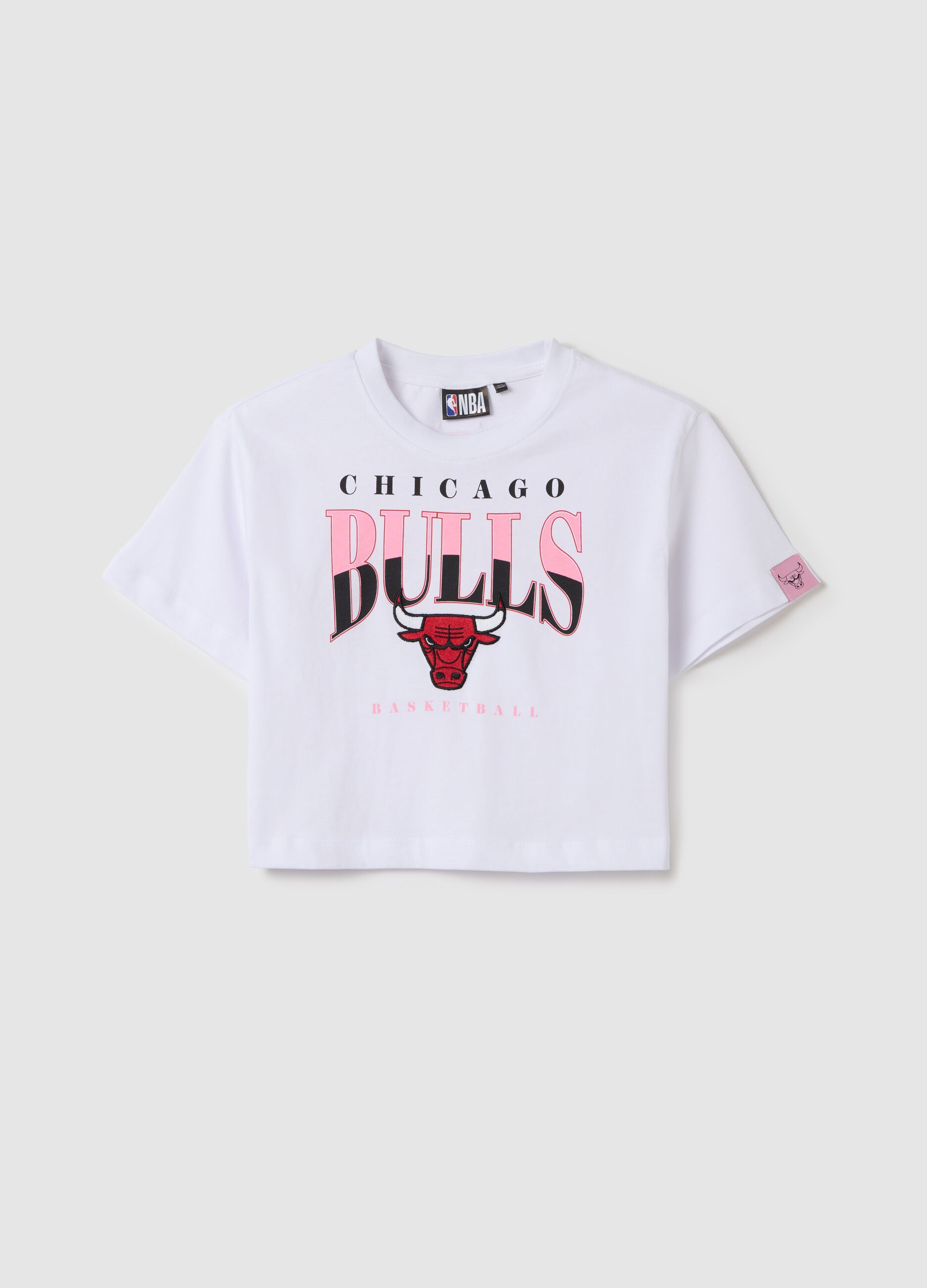 T-shirt bianca crop in cotone NBA Chicago Bulls