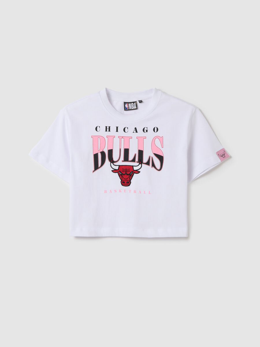 T-shirt bianca crop in cotone NBA Chicago Bulls_3