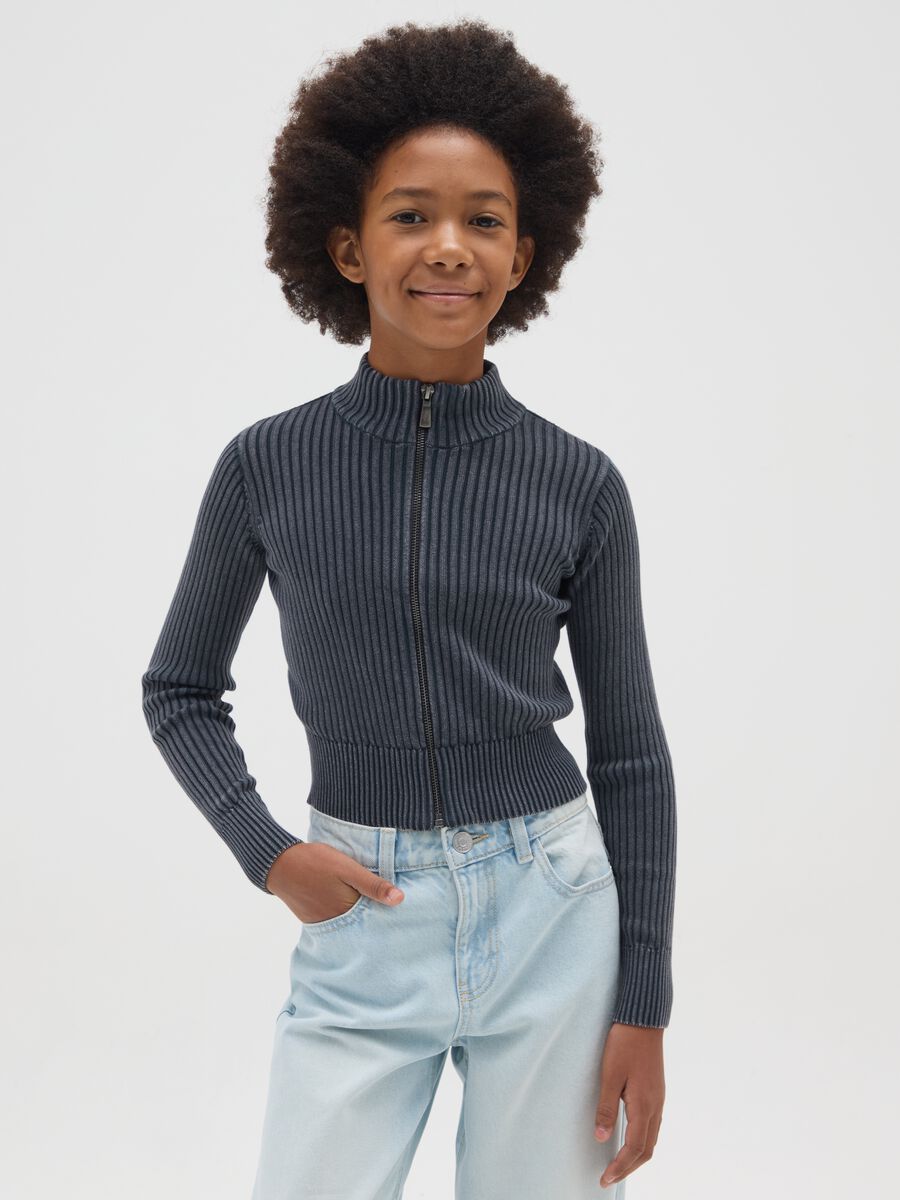 Girl's grey fitted pure cotton cardigan_0