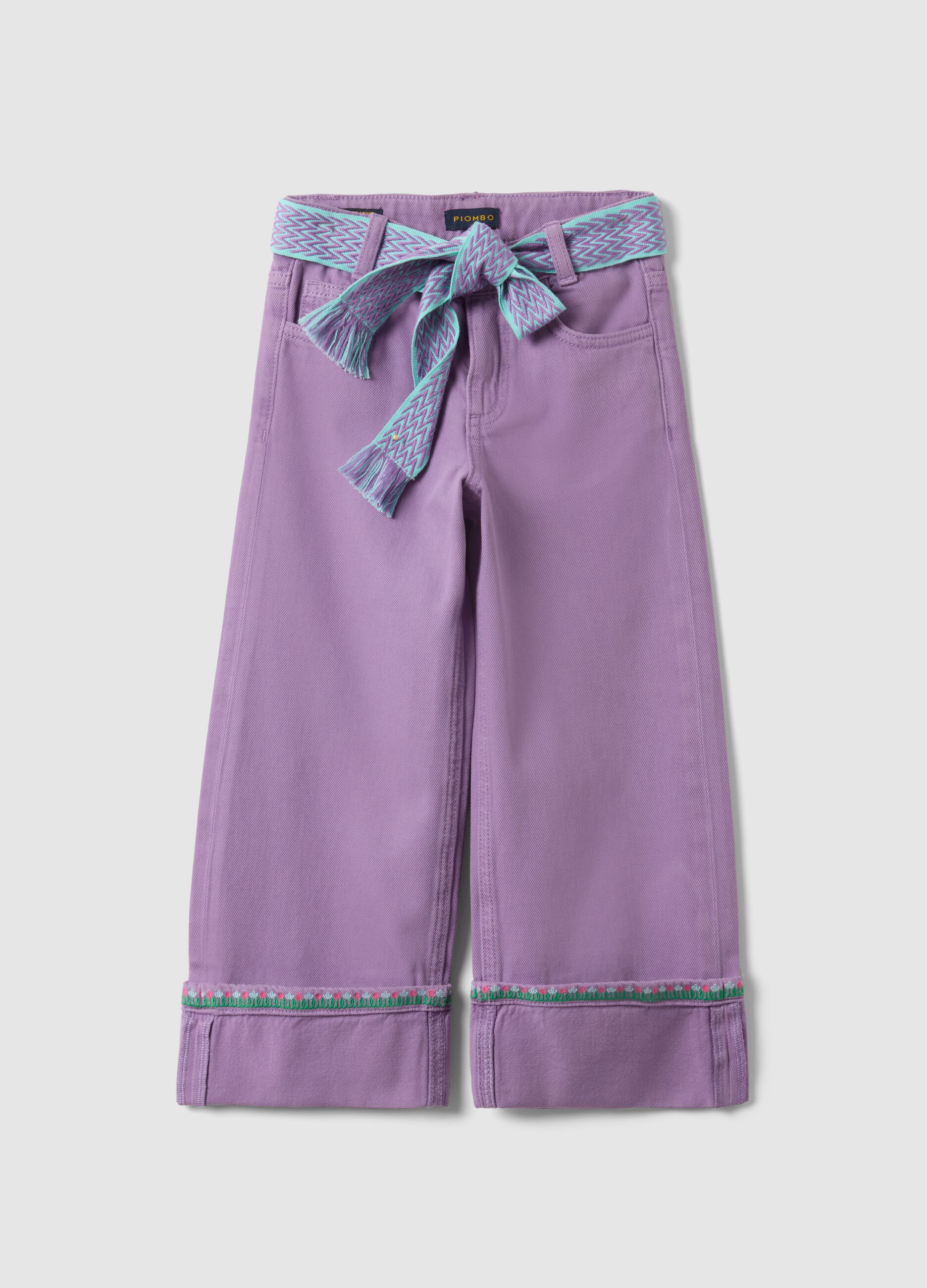 Purple pure cotton regular fit trousers with bow