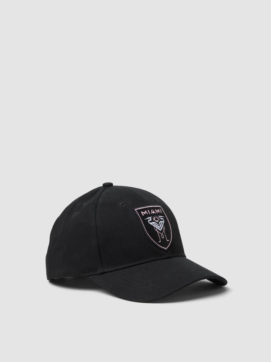 Black pure cotton cap with Inter Miami CF embroidery_0