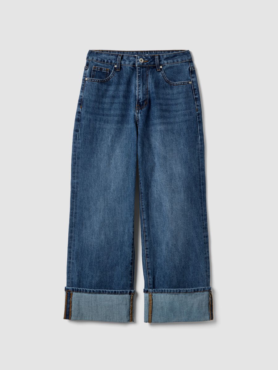 Blue regular fit cotton blend denim trousers_4