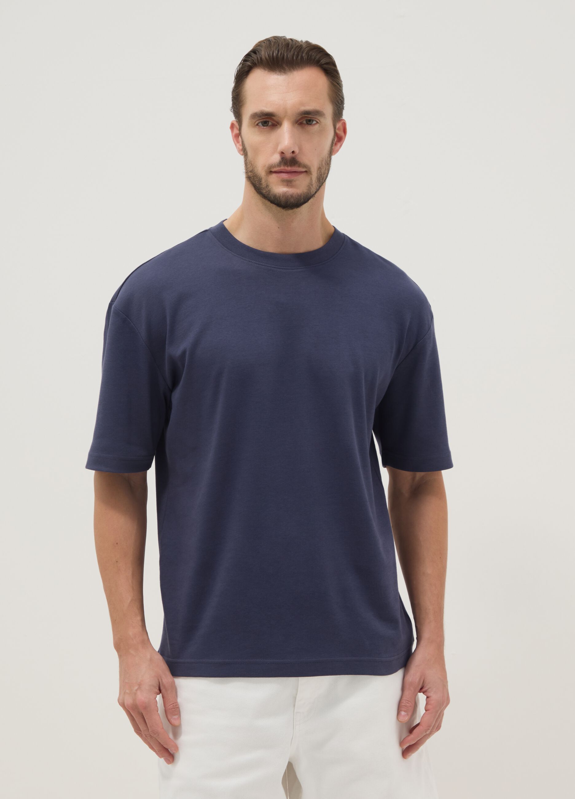 T-shirt a maniche corte in puro cotone blu relaxed fit