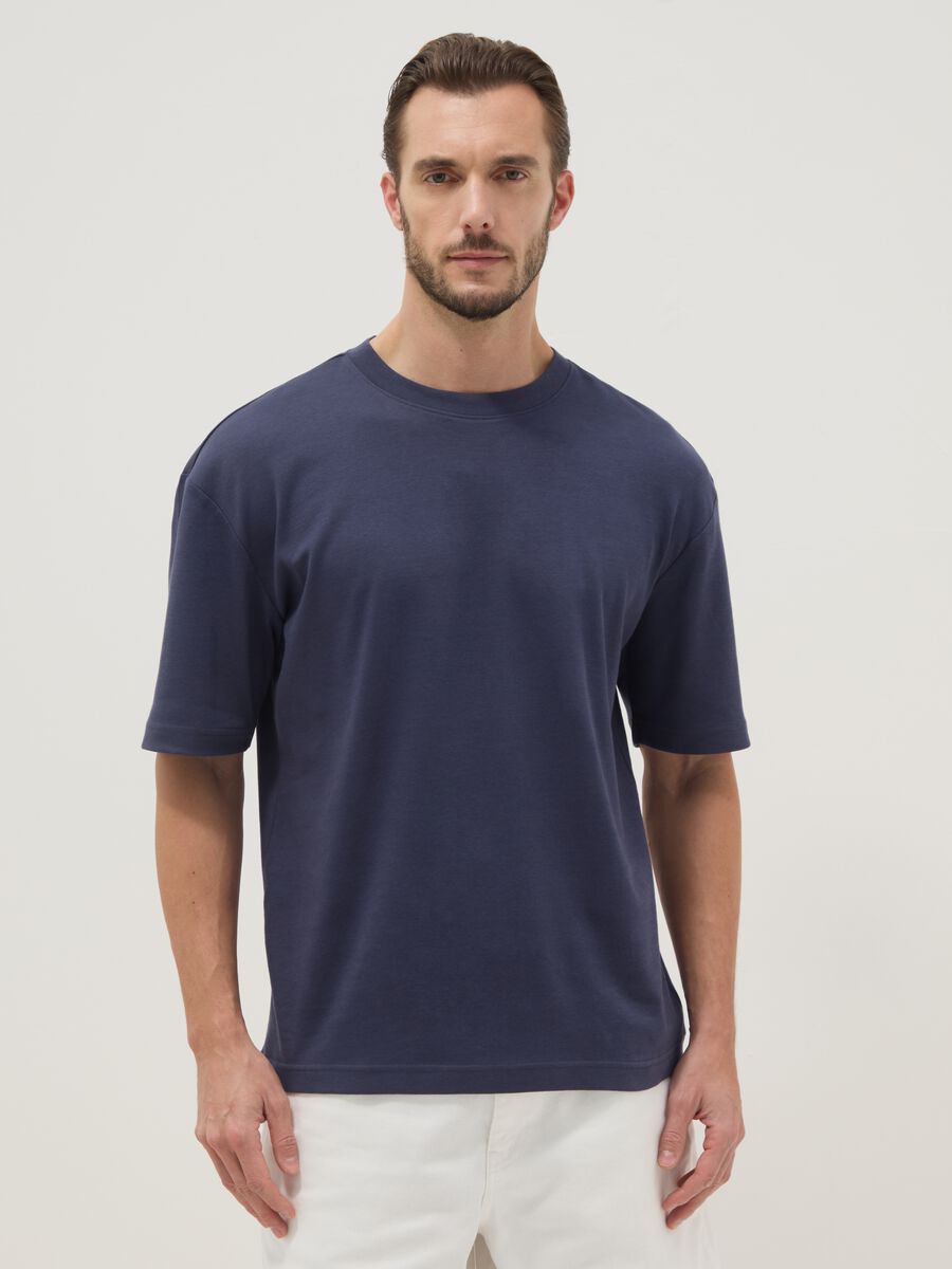 T-shirt a maniche corte in puro cotone blu relaxed fit_0