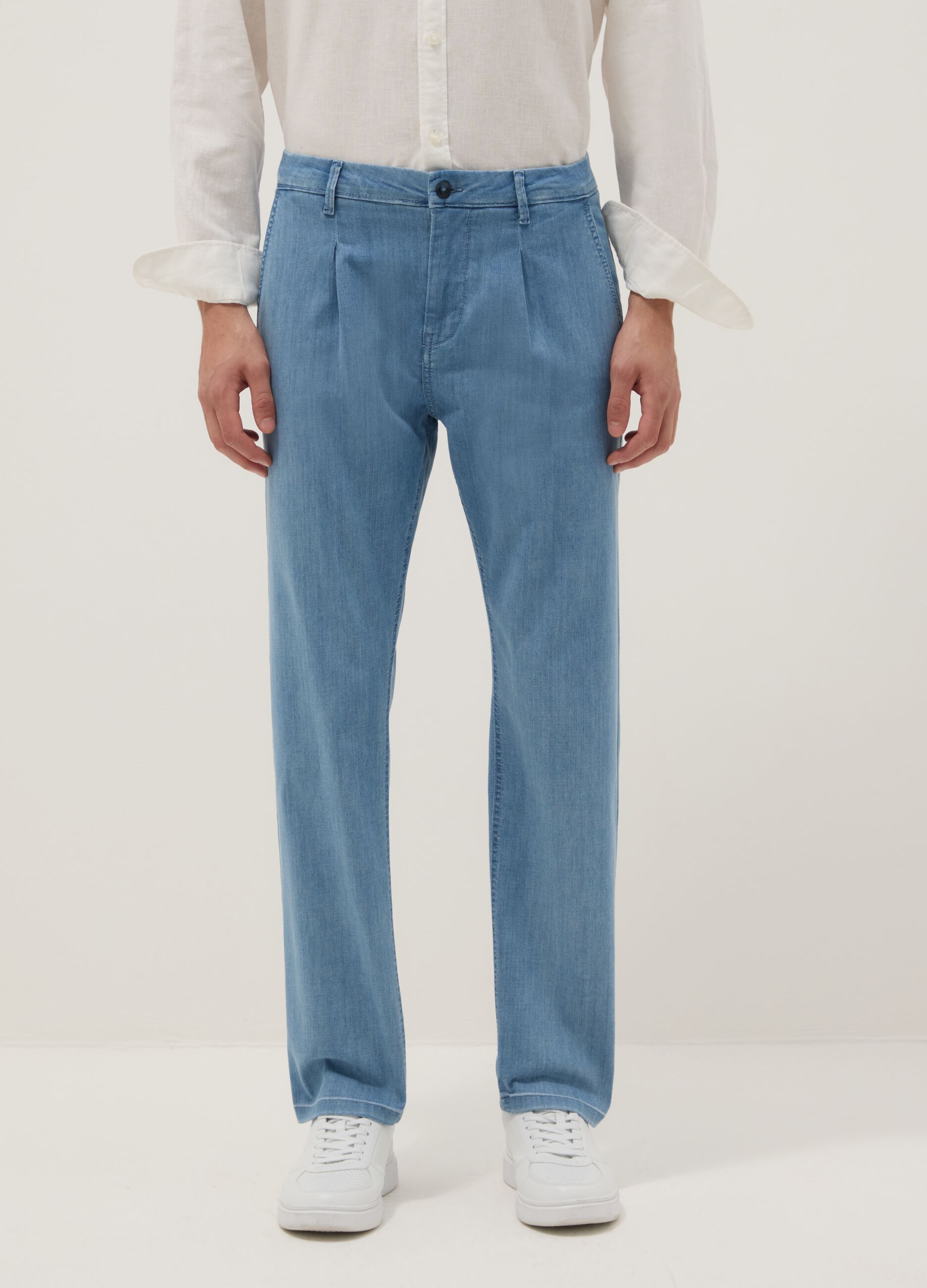 Light Blue Stretch Denim Jeans, Regular Fit