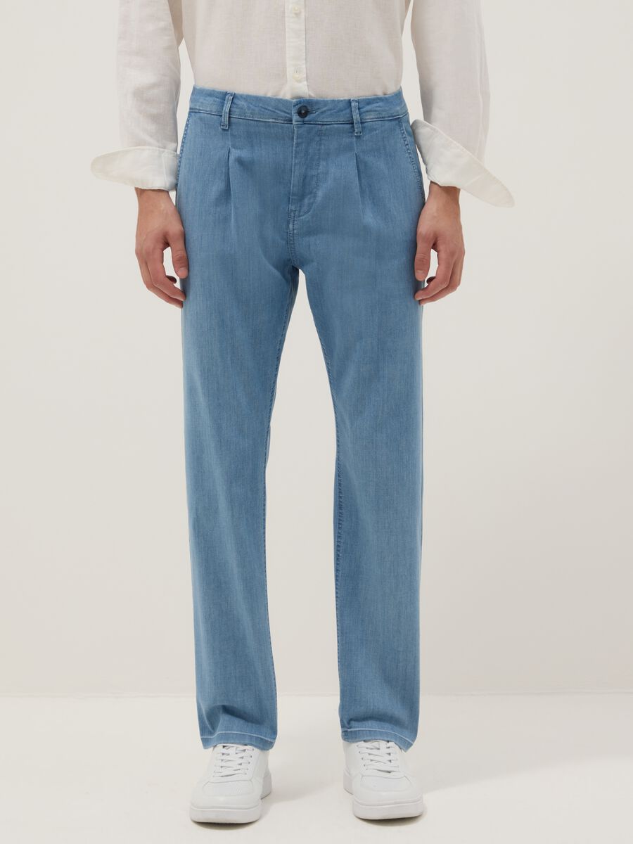 Light Blue Stretch Denim Jeans, Regular Fit_1