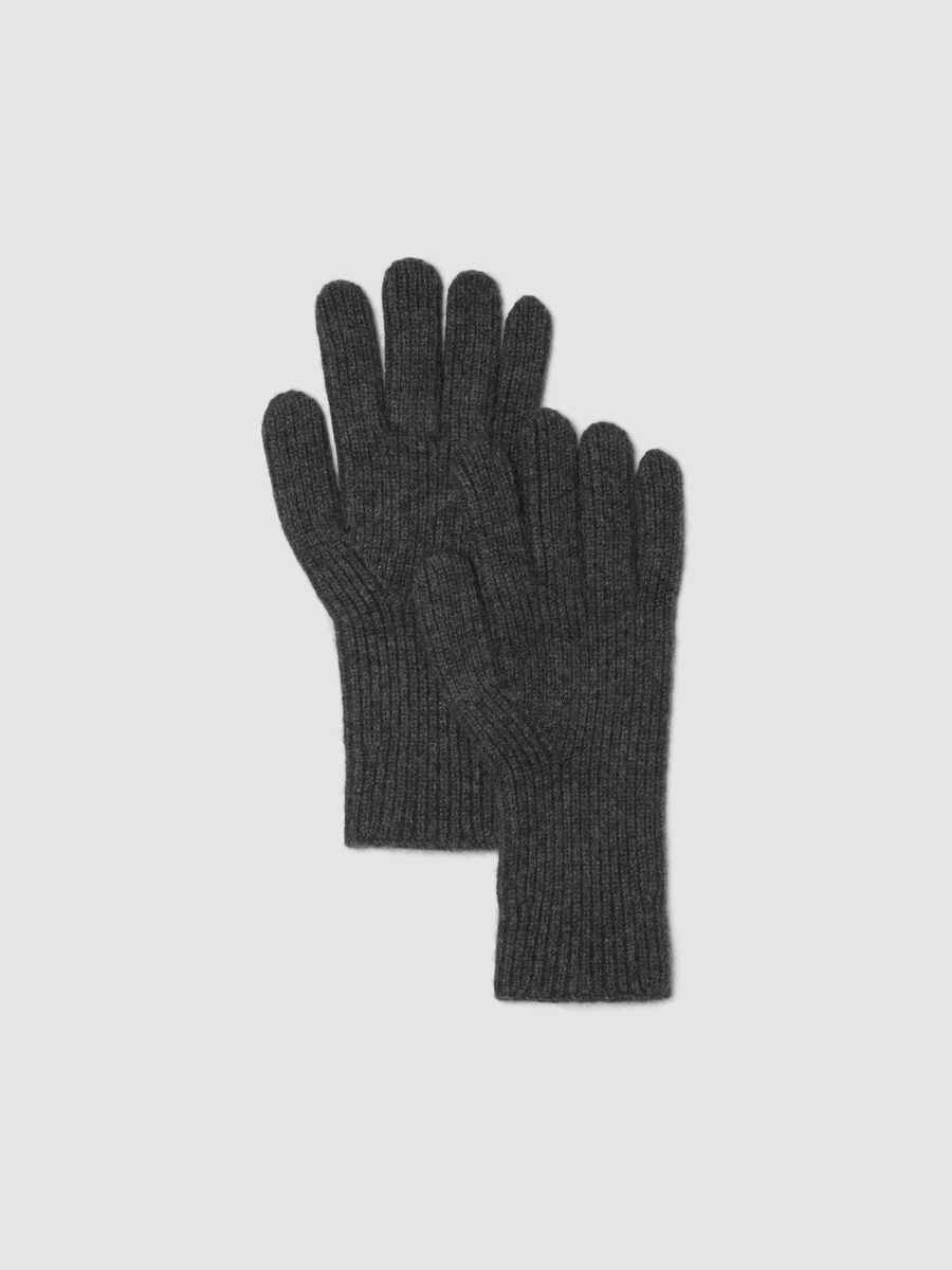 Guanti grigi in puro cashmere a costine_0