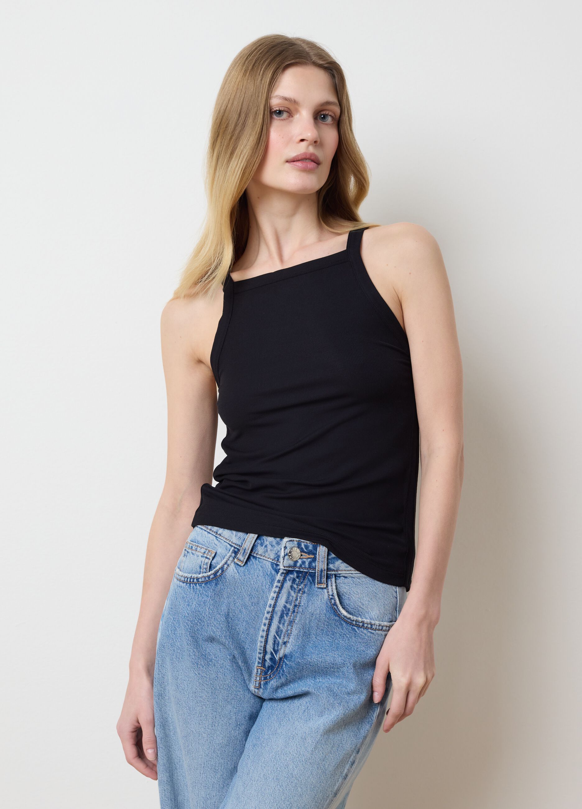 Black tank top in stretch modal