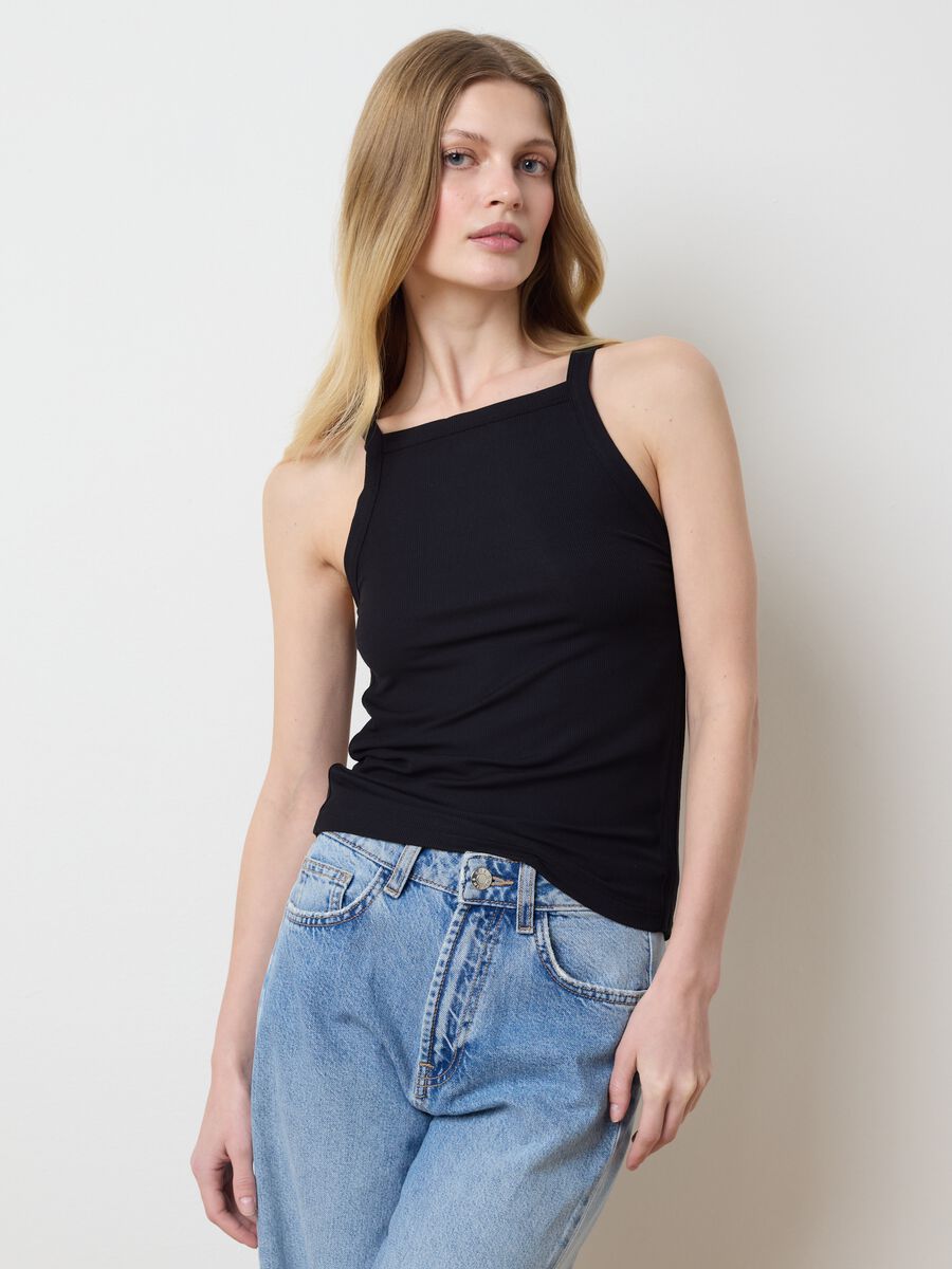 Black tank top in stretch modal_1