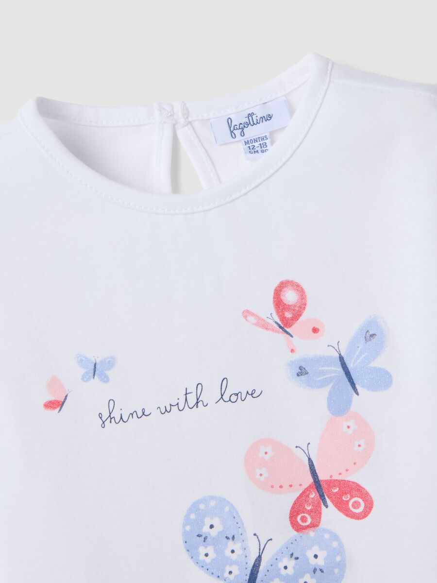 White pure cotton girls' t-shirt regular fit with butterflies_2