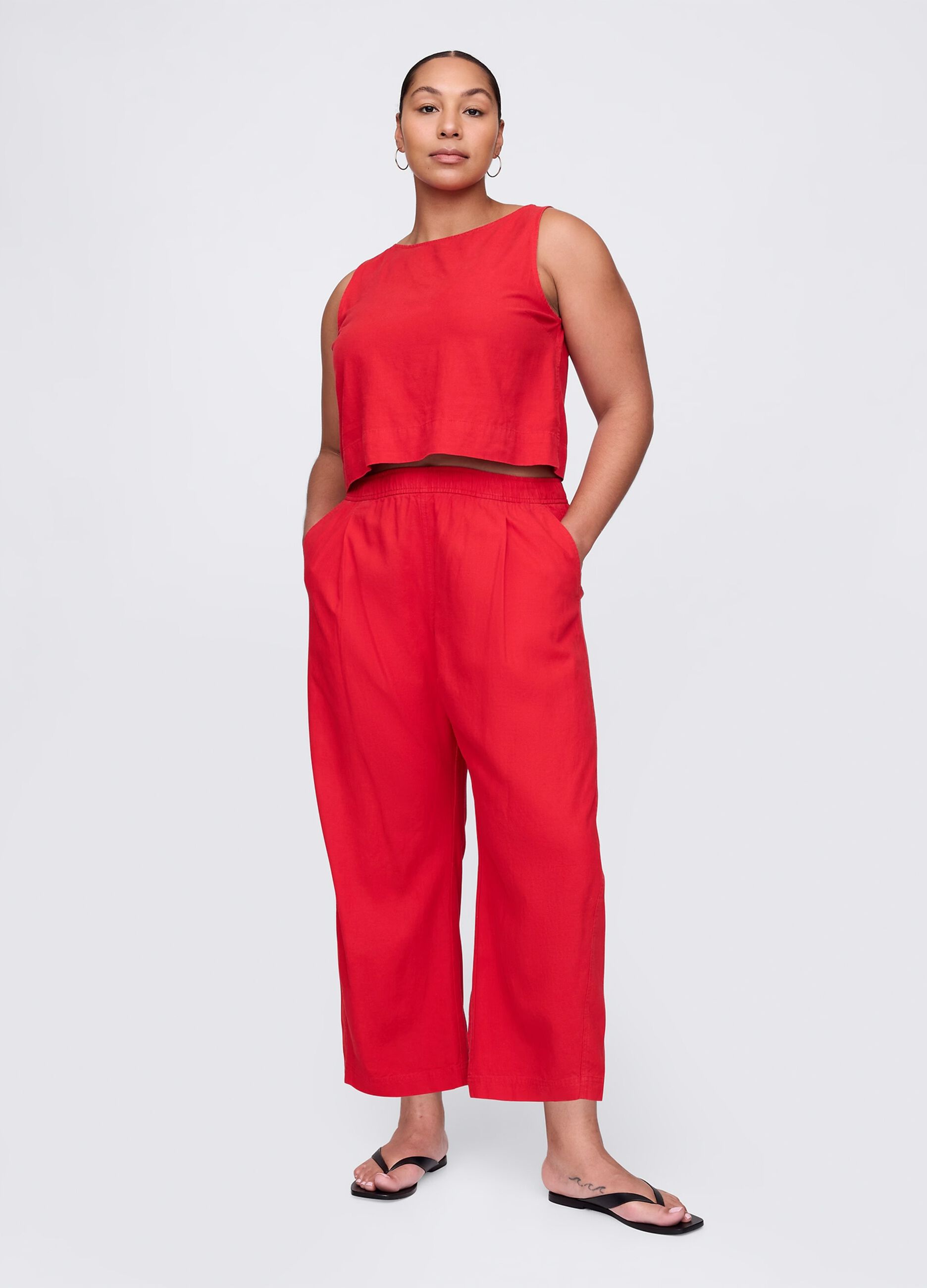 Pantaloni ampi rossi in lino e viscosa