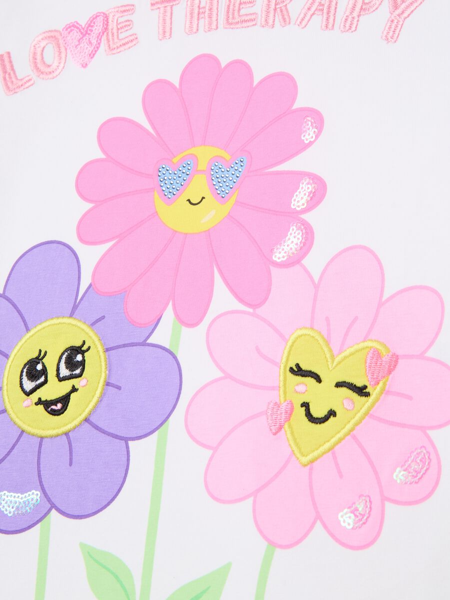 T-shirt with flowers print and lettering embroidery_2