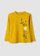 Yellow cotton and viscose blend T-shirt with college print for boys_0