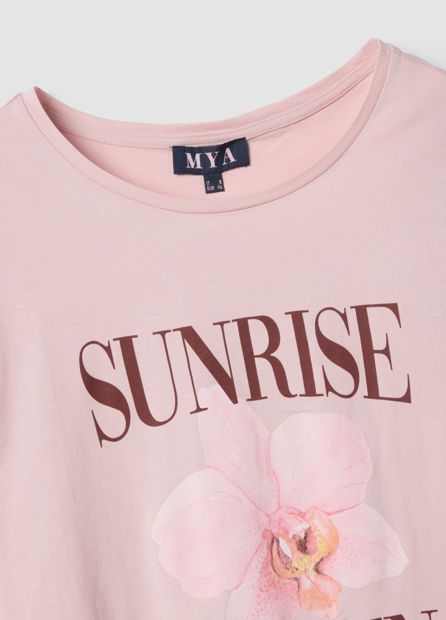 T-shirt rosa in puro cotone con stampa regular fit
