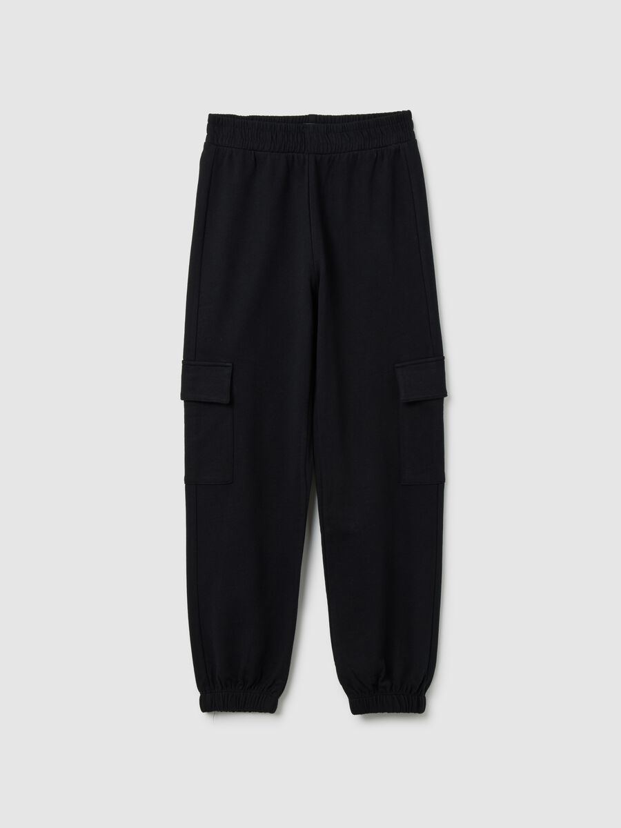Girls' black pure cotton jogger trousers - regular fit_0