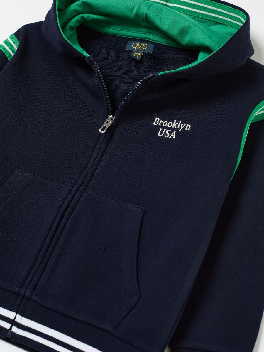 Full-zip sweatshirt with college print and striped edging_2