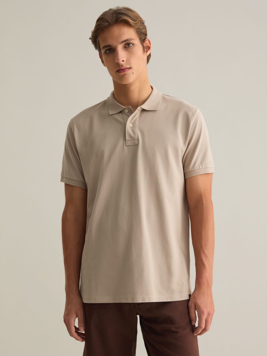 Beige Cotton Short Sleeve Polo_0