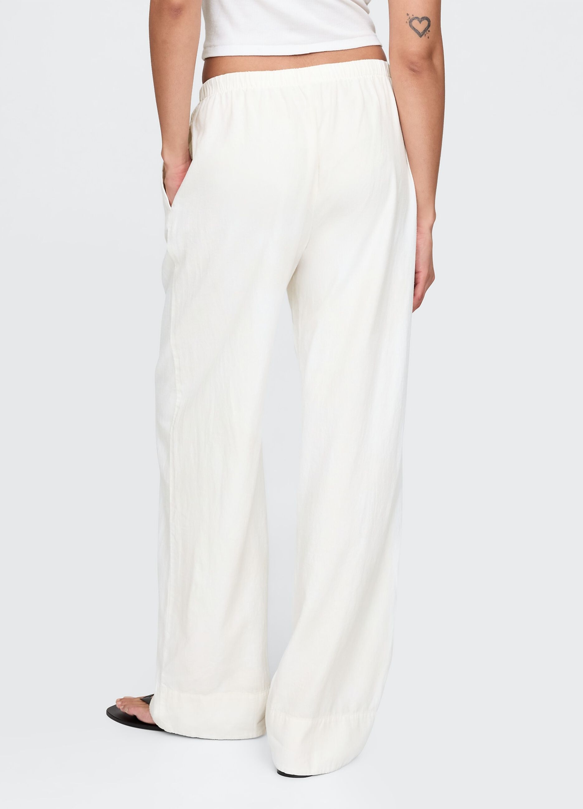 Wide White Linen and Viscose Trousers
