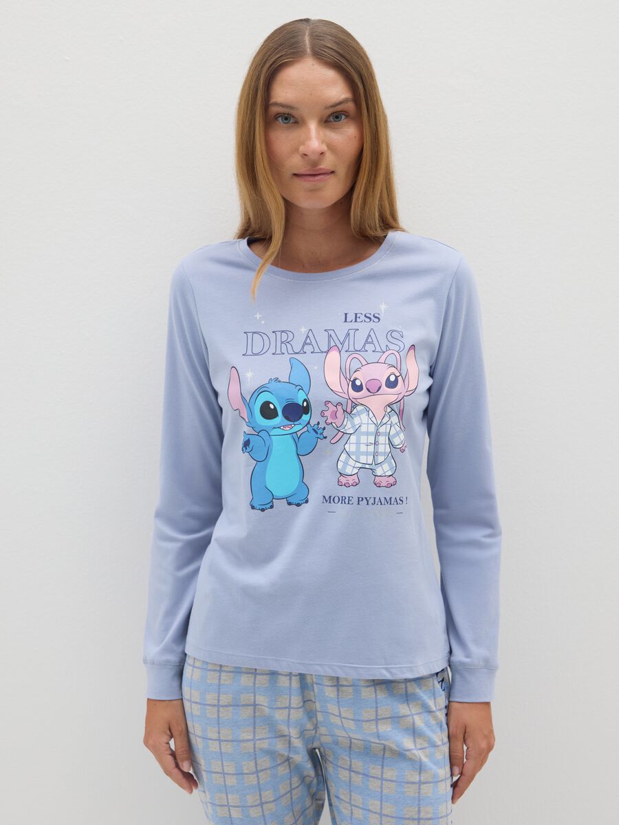 Pigiama in puro cotone azzurro con stampa Stitch_1
