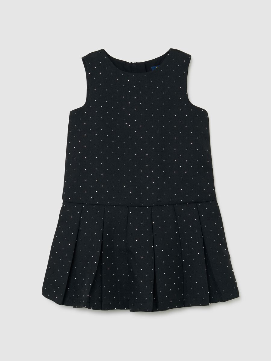 Sleeveless black polka dot dress for girls with regular fit_0