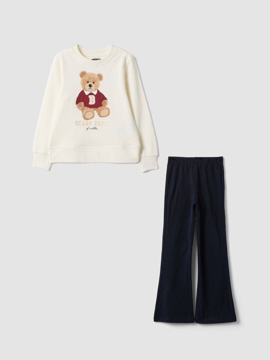Multicoloured pure cotton set with teddy bear print for girls_0