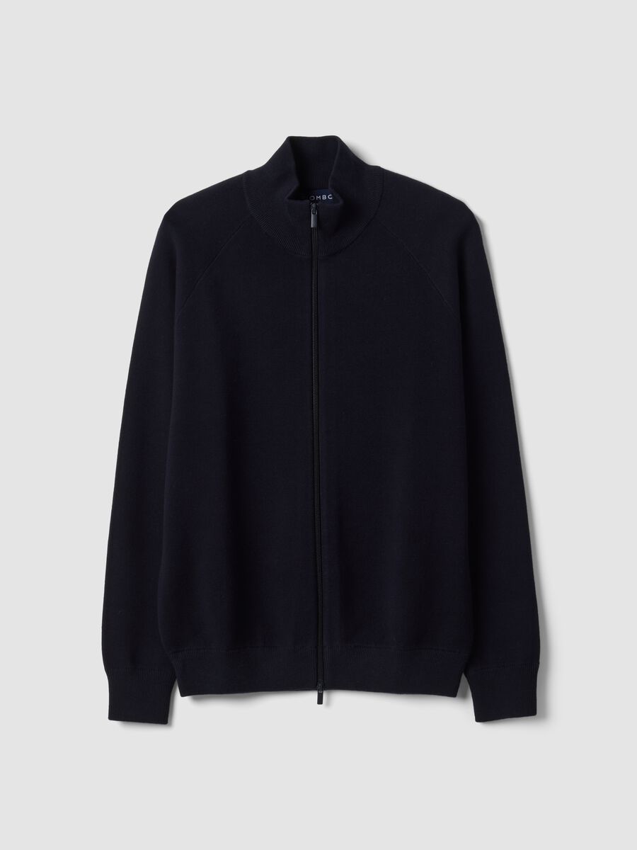 Cardigan blu in misto cotone con colletto regular fit_0