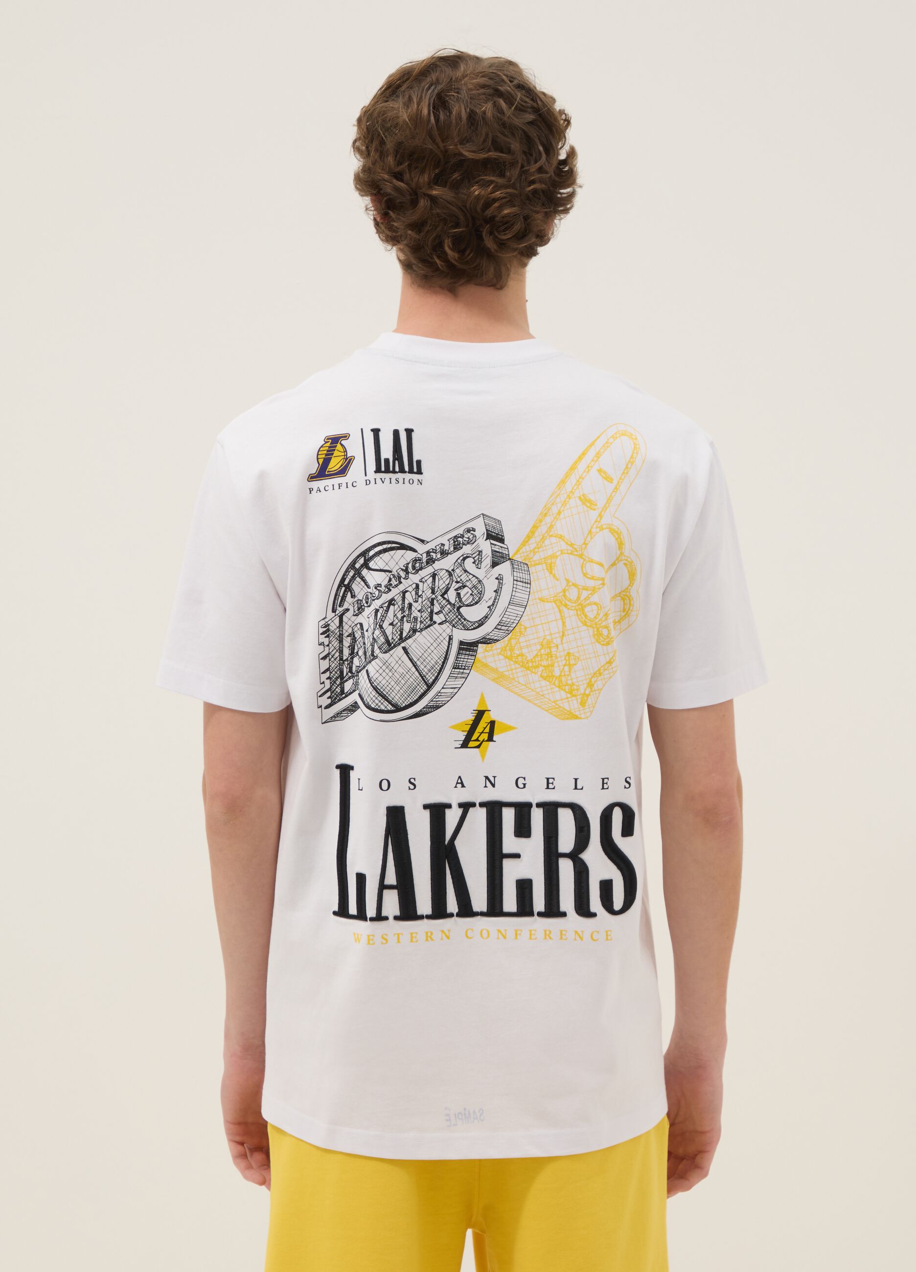 White pure cotton T-shirt with Los Angeles Lakers logo