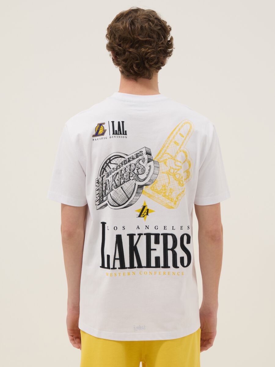 White pure cotton T-shirt with Los Angeles Lakers logo_2