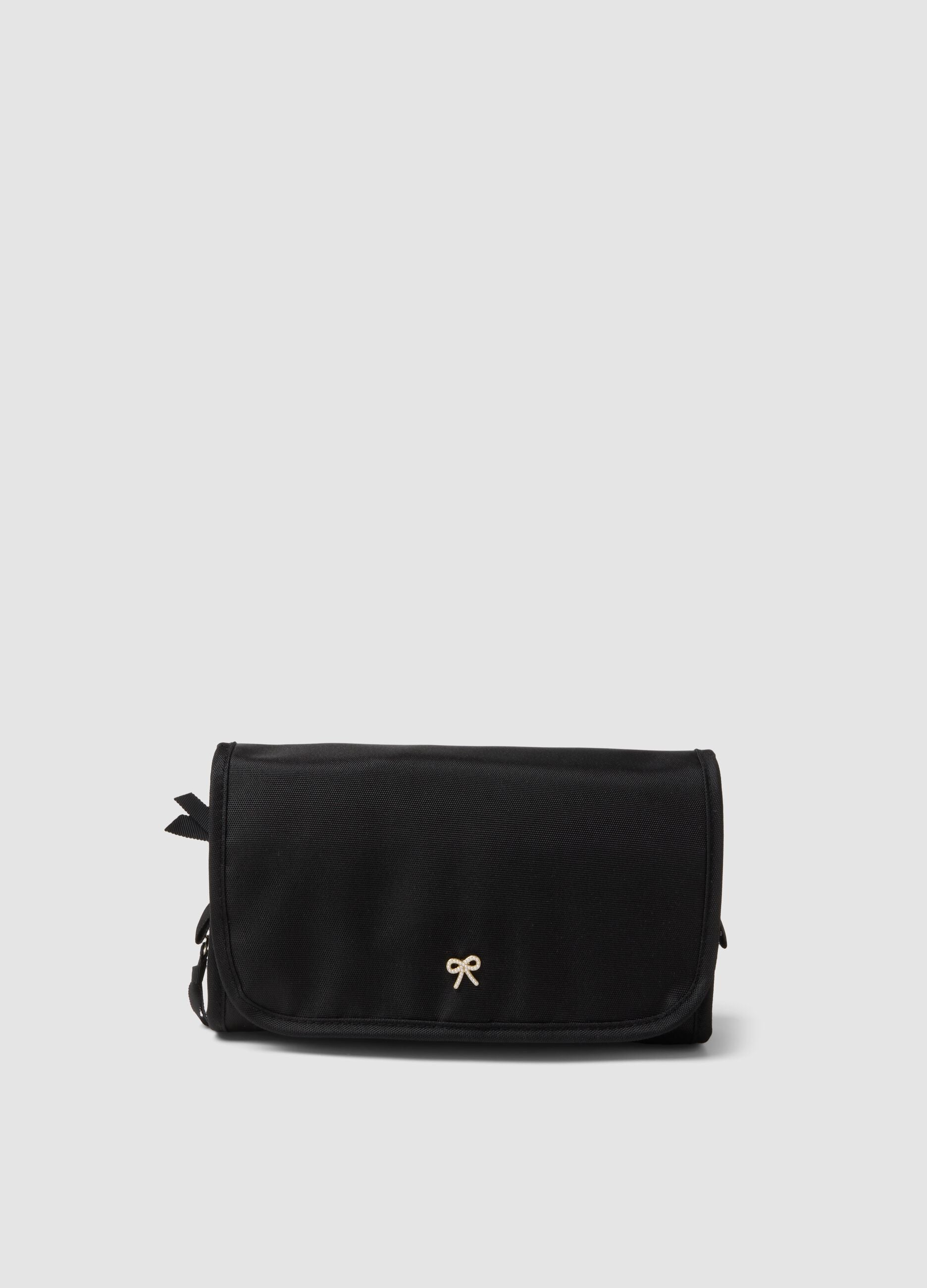 Black travel toiletry bag with hanging hook
